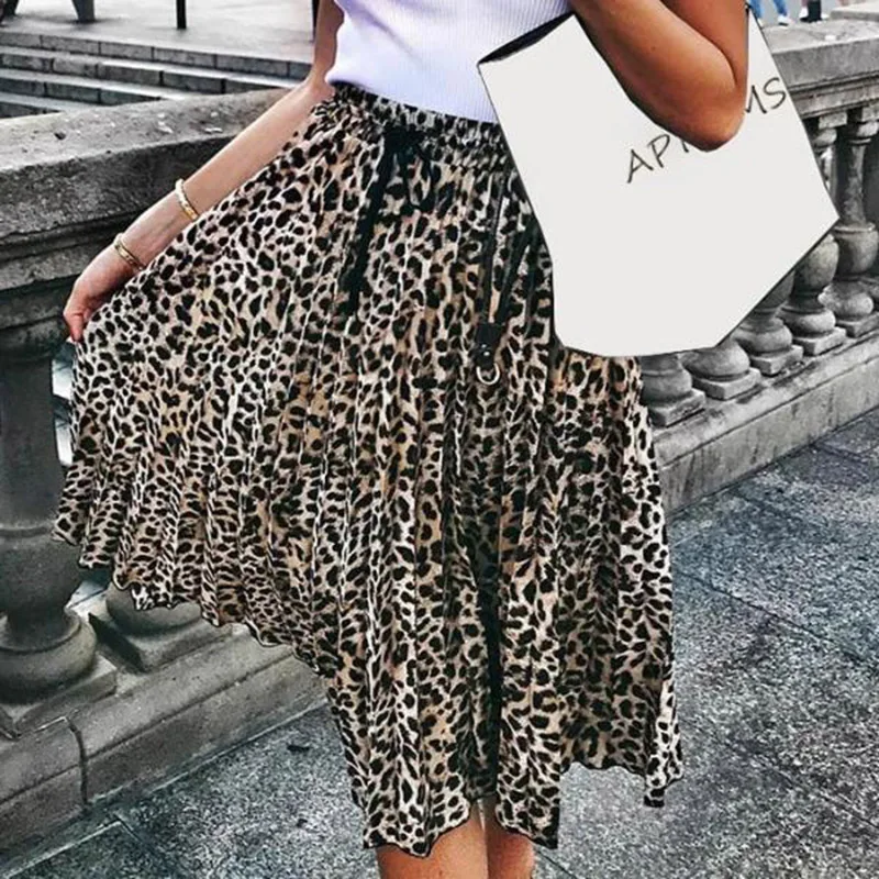 Новая осенне-зимняя леопардовая печать дикая юбка женская сексуальная высокая талия была тонкая женская мода Свободный шнурок уличная юбка