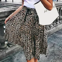 Новая осенне-зимняя леопардовая печать дикая юбка женская сексуальная высокая талия была тонкая женская мода Свободный шнурок уличная юбка