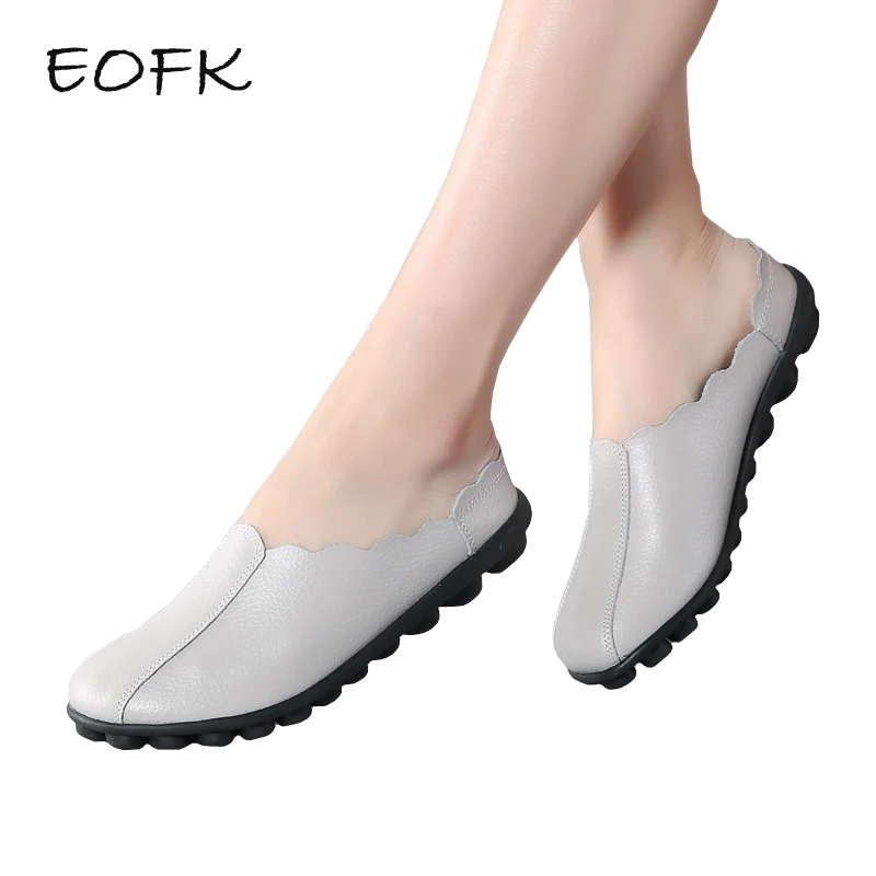 

EOFK New Summer Women Slippers Shoes Slip On Breathable Genuine Leather Shoes Woman Slides Outside Ladies Soft Half Slippers