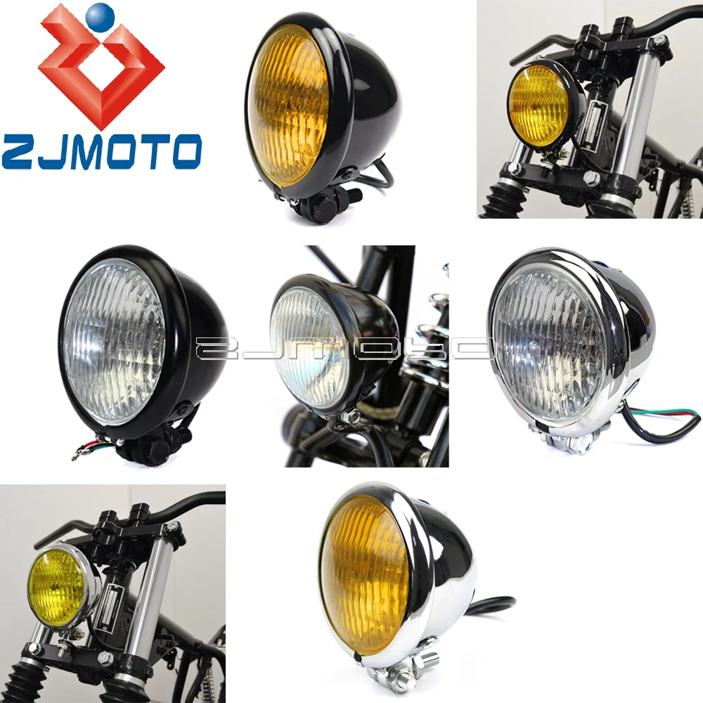 

Universal Motorcycle 4.5" 4.5 Inch Chrome Shiny Metal Round Headlight Handlamp Vintage Antique Style Chopper Bobber Street Rat