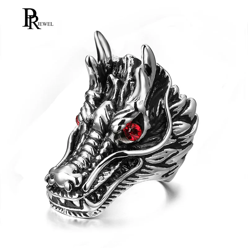 

Stainless Steel Gothic Punk Cool Winding Red Stone Dragon Mens Biker Ring Gift