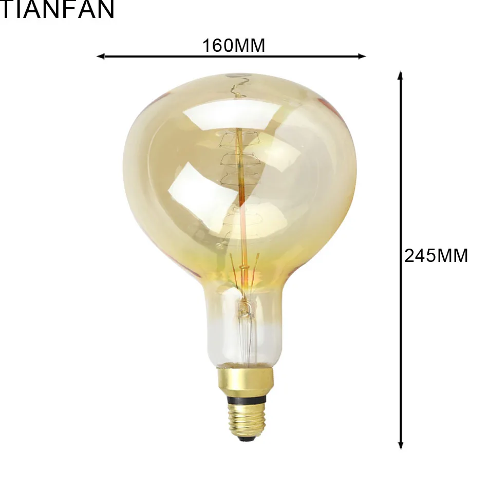 Tianfan R160 Винтаж большой Эдисон лампы E27 220 V 60 Вт Круглые ретро Античная лампа накаливания лампы Винтаж ламповая нить дизайнерский Декор свет