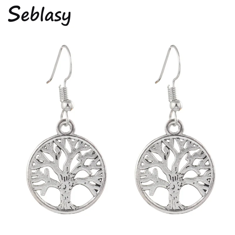 

Seblasy Simple Jewelry Vintage Tibetan Silver Color Hollow Life Tree Dangle Earrings Alloy Tree Earrings Women Party Brincos
