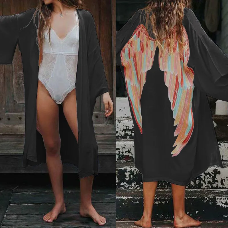 Summer Women Bohemian Wings Print Kimono Cardigan 2019 Celmia Vintage Batwing Sleeve Blouse Female Casual Tunic Tops Shirt S-5XL