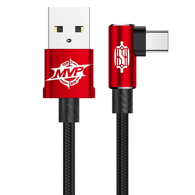 Baseus usb type-C кабель 90 градусов USB C зарядное устройство Шнур Быстрая зарядка USBC type-c кабель для samsung S10 S9 S8 Oneplus 6t 6 5 USB-C - Цвет: Red