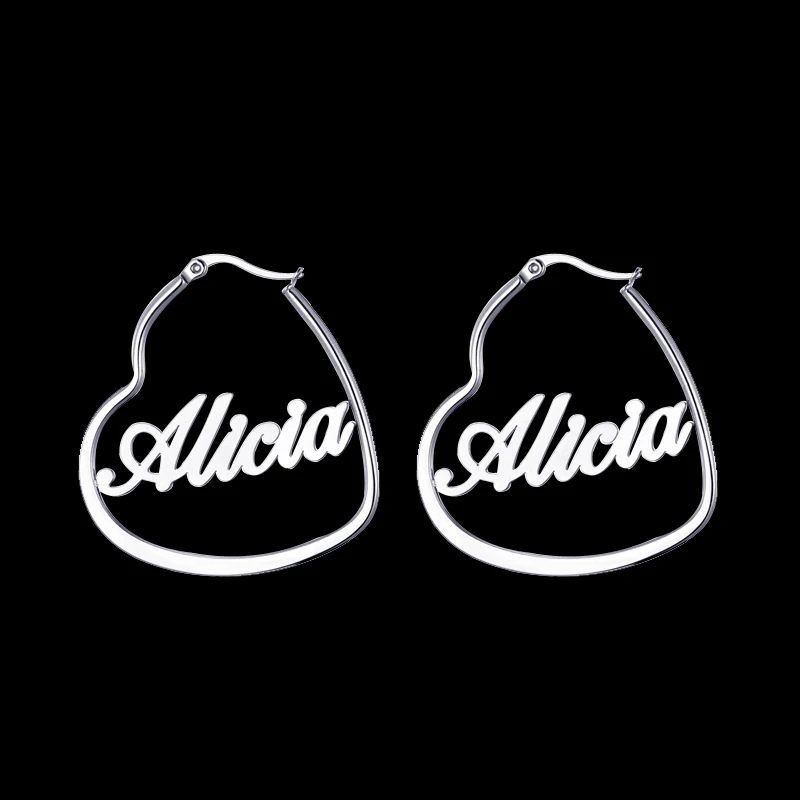 

Custom Brincos Big Heart Personalized Custom Name Earrings For Women Boho Jewelry Christmas Gift Rose Gold Silver Pendientes