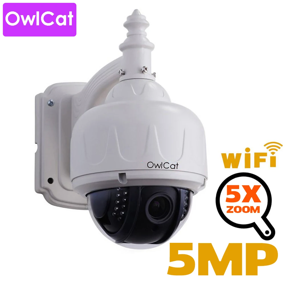 Baratos OwlCat HD 2mp 5mp PTZ inalámbrico IP velocidad Domo Cámara Wifi seguridad exterior CCTV 2,7 13,5mm Auto Focus 5X Zoom tarjeta SD ONVIF Audio