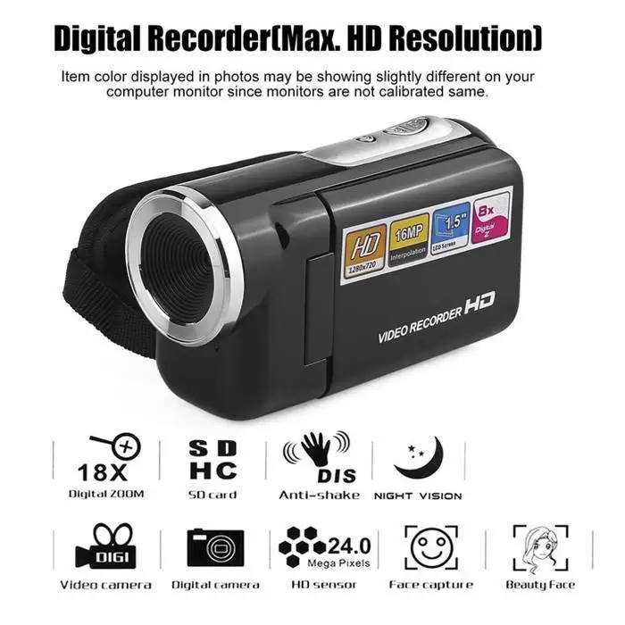 720P HD Didital видеокамера 16x цифровой зум портативная цифровая камера s портативная вращающаяся 2,0 lcd домашняя камера
