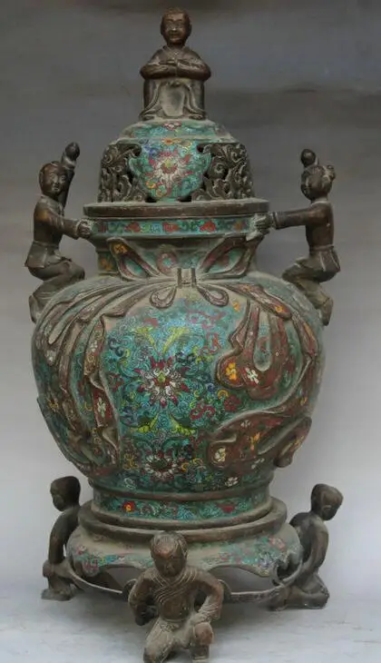 

Details about 22" Marked Old Chinese Cloisonne Bronze Tong Zi Boy Flower Incense Burner Censer