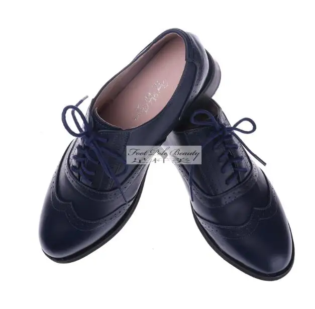 Брендовая обувь; Новинка года; модные трендовые синие женские туфли из натуральной кожи на плоской подошве; женские туфли-оксфорды на шнуровке размера плюс - Цвет: blue