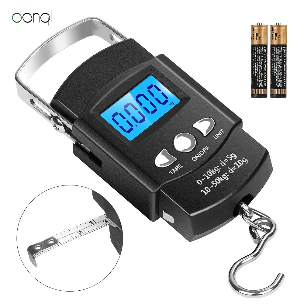 

DONQL 50kg x 10g Portable Digital Fishing Scale Weighting Hanging Hook Scale for Fishing Luggage with Measuring Tape Lcd Scale
