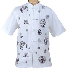Новые летние белый китайский Для мужчин; хлопковая рубашка Топ короткий рукав крутая футболка впитывает пот рубашка Дракон Тотем рубашка S-XXXL MS027