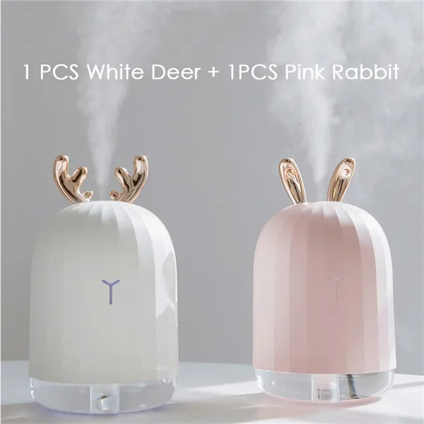 1 White and 1 Pink Креативный увлажнитель с милым оленем, 220 мл, USB ночник, светильник, увлажнитель воздуха, лося, кролик, Настольный диффузор, креативные подарки - Цвет: 1 White and 1 Pink