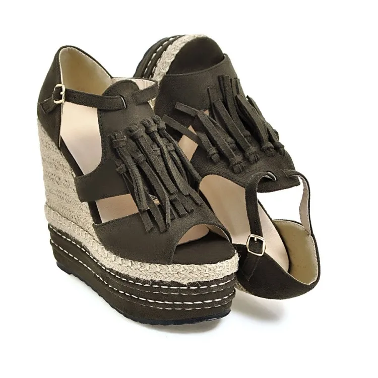 Summer Style Women Wedge Sandals Fashion Tassel Open Toe Platform High Heels Women Sandals Ankle Strap Black Ladies Casual Shoes (5)