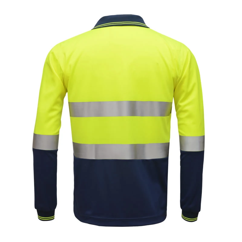 High visibility safety work polo t-shirt two tone working shirt long sleeves with heated bright silver reflective straps High visibility safety work polo t-shirt two tone working shirt long sleeves with heated bright silver reflective straps
