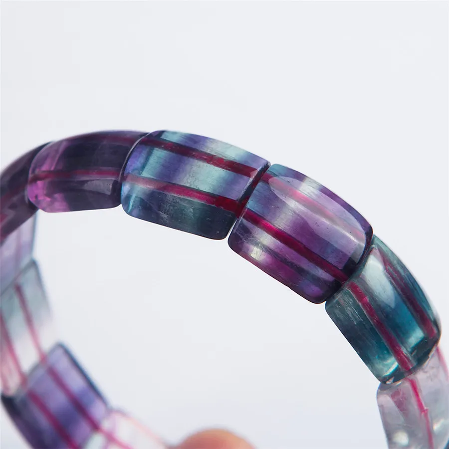 

Genuine Natural Colorful Fluorite Crystal Rectangle Beads Stretch One Bracelet