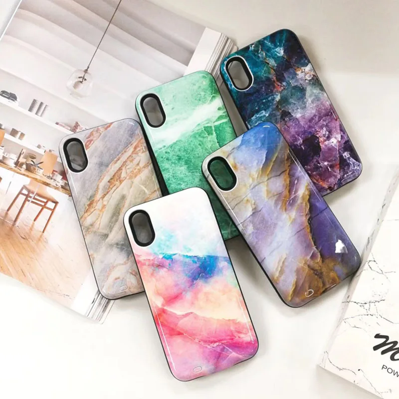 Чехол с аккумулятором 6000 мАч для iPhone xs max цветной мраморный Портативный внешний