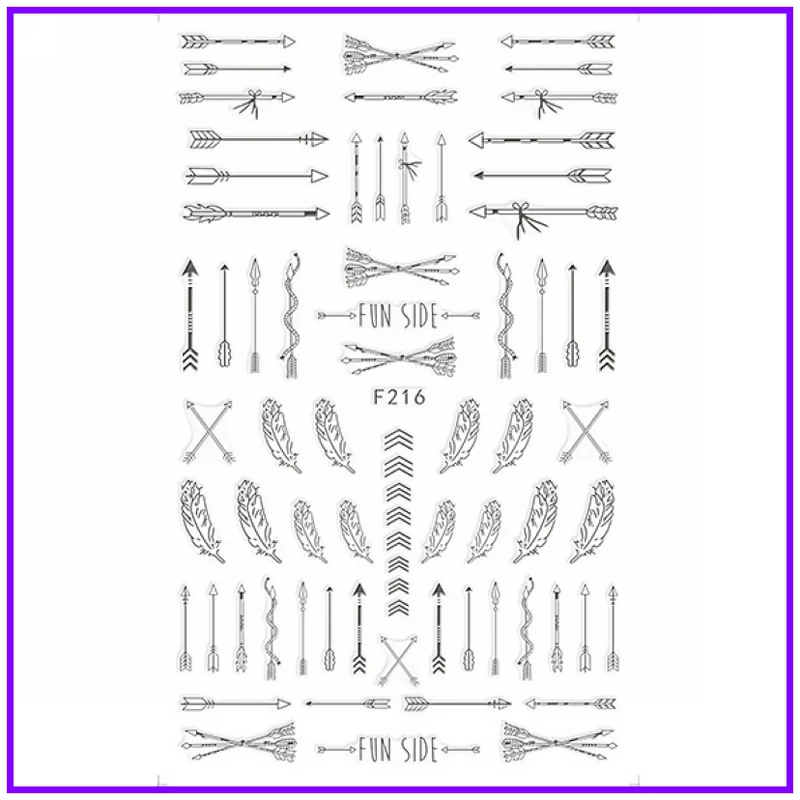 Супер тонкий самоклеющийся 3D дизайн ногтей слайдер наклейка Черный Белый Золотой Серебряный Геометрическая круглая квадратная стрелка перо F213-216