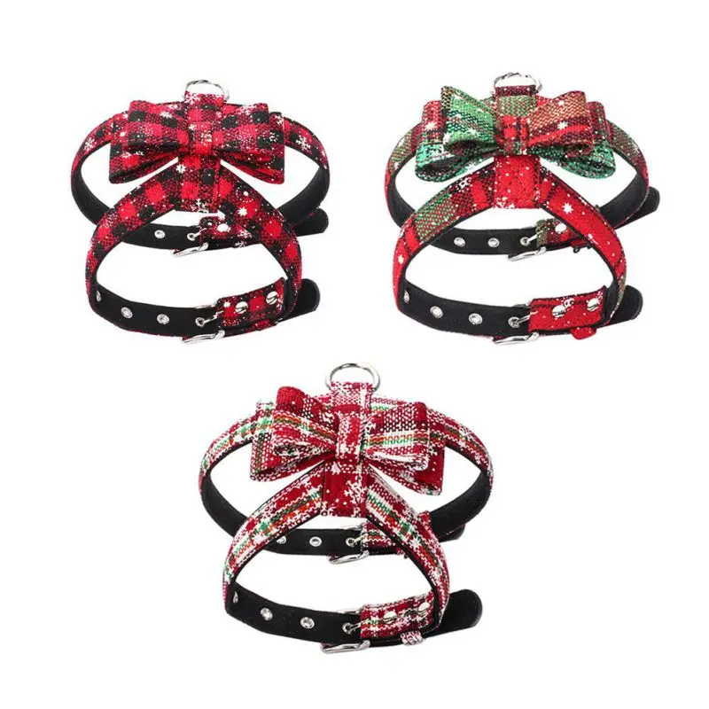 

Pet Christmas Anti-Explosion Bow Knot Chest Harness Soft Cloth Collar For Small Medium Dog New Pet Party Supplies
