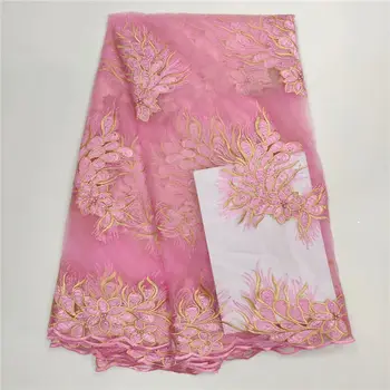 

2019 African Tulle Lace Fabric High High Quality Net Swiss Voile Lace Pink French Embroidery Nigeria Lace Fabric