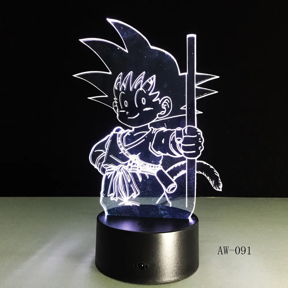 Dragon Ball Супер Саян Бог экшен-фигурка Гоку 3D иллюзия настольная лампа 7 цветов Изменение ночник дети подарки AW-091