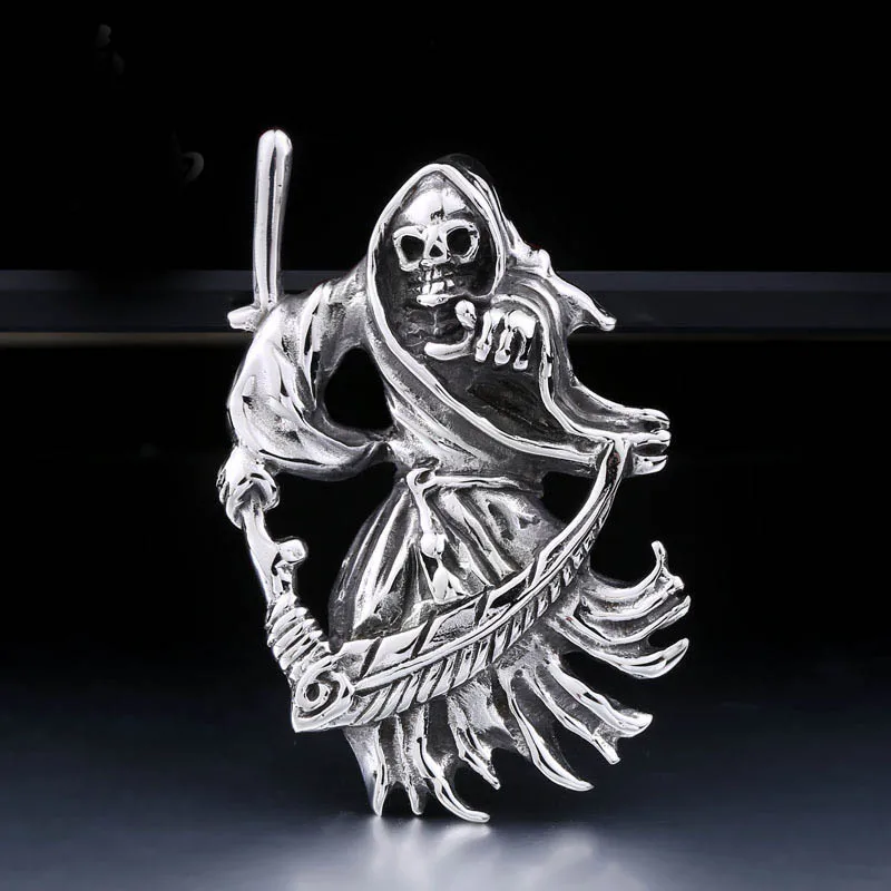 

Titanium Steel Necklace Death Skull Pendant for Man Super Biker Punk Stainless Steel Grim Reaper Jewelry Pendant