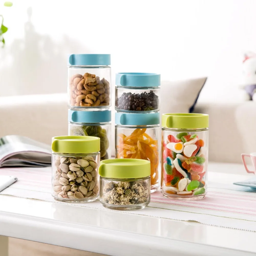 

Glass Container Kitchen Food Storage Containers Refrigerator Organizer Sealed Bottle Tea Bean Cereal Food Storage Jar Box Clear