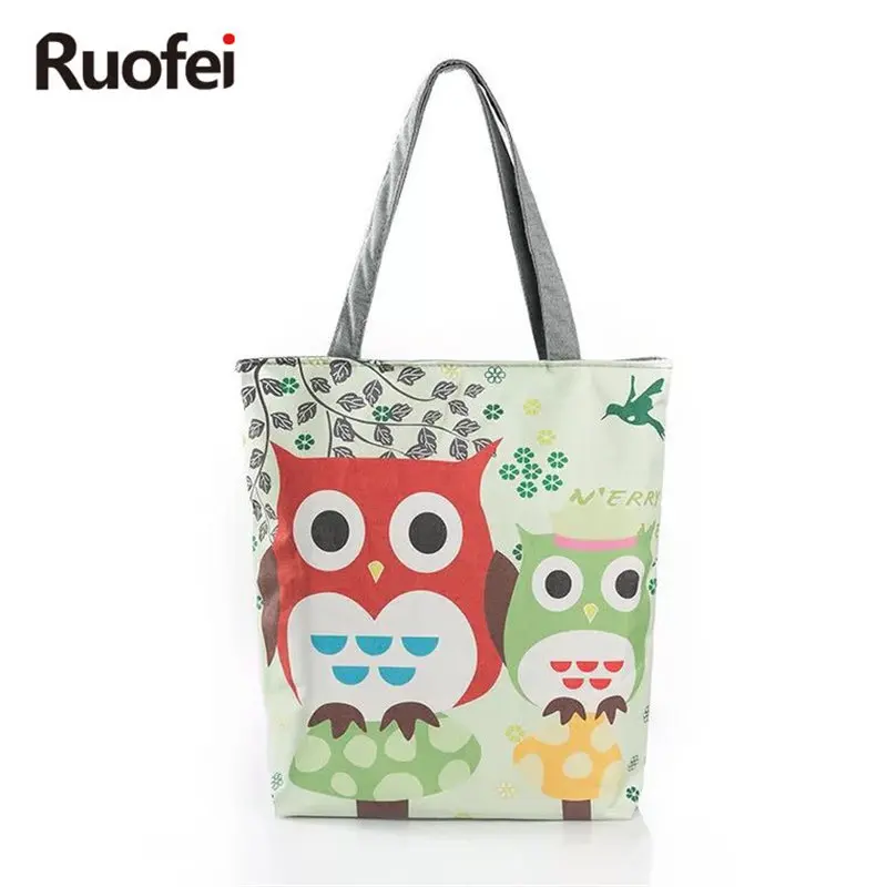 

2019 Sales cartoon Print Canvas Handbag Women's Singles Shopping Bag Large Capacity Women's Canvas Beach Bag Casual Handbag