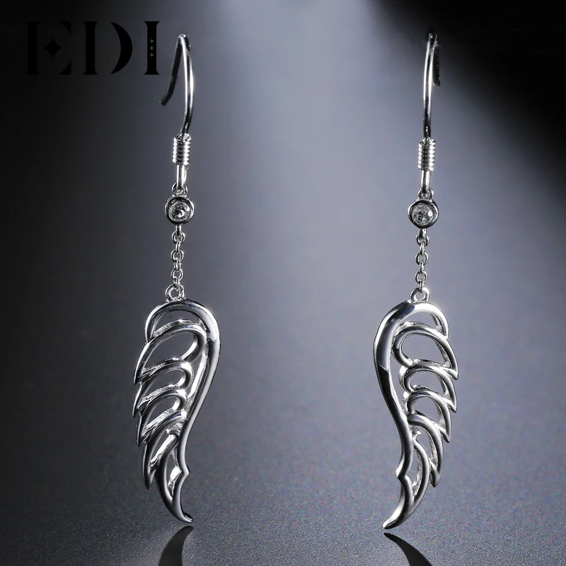 

EDI Woman Angel Wing 925 Sterling Drop Earrings Natural White Topaz Feather Dangle Earrings For Women Engagement Fine Jewelry