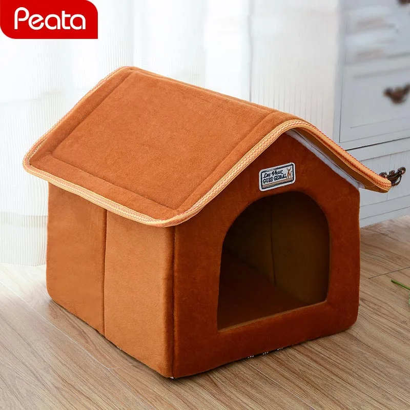 

Pet House Soft Winter Foldable Bed With Mat Puppy Sofa Leopard Dog Cushion House Dog Cat Bed For Small Medium Dogs Kennel Nest Y