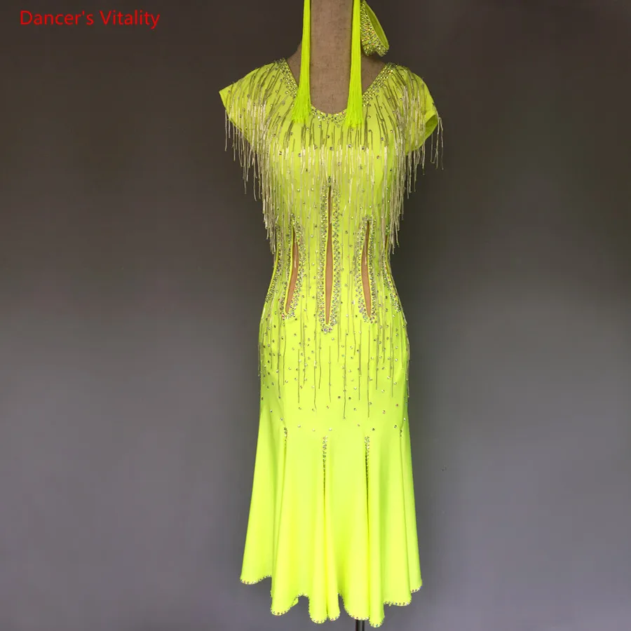 

Child Latin Dance Dress Luxury Diamond Ruffles Dance Performance Clothes Women Girls Ballroom Dance Stage Competition Costumes