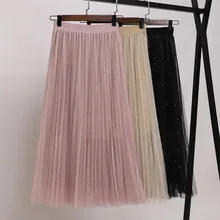 HAMALIEL, Женская плиссированная юбка в стиле бохо с высокой талией, большие размеры, Весенняя сетчатая юбка Beadig, модные юбки миди, Элегантные Роскошные вечерние юбки, M-4XL