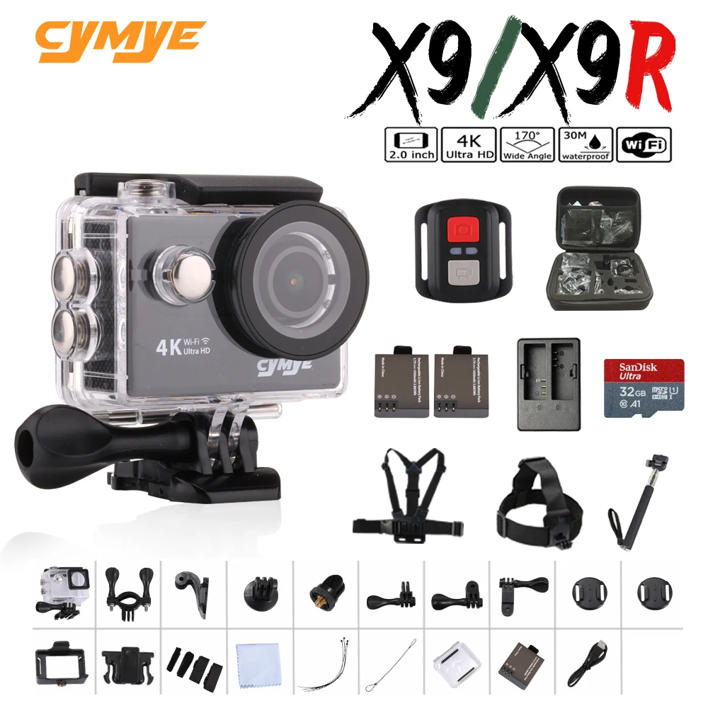 Tanie Wyczyść zdjęcie!!! Cymye kamera akcji X9 X9R ultra hd 4K WiFi 1080P 60fps 2.0 LCD 170D kamera sportowa