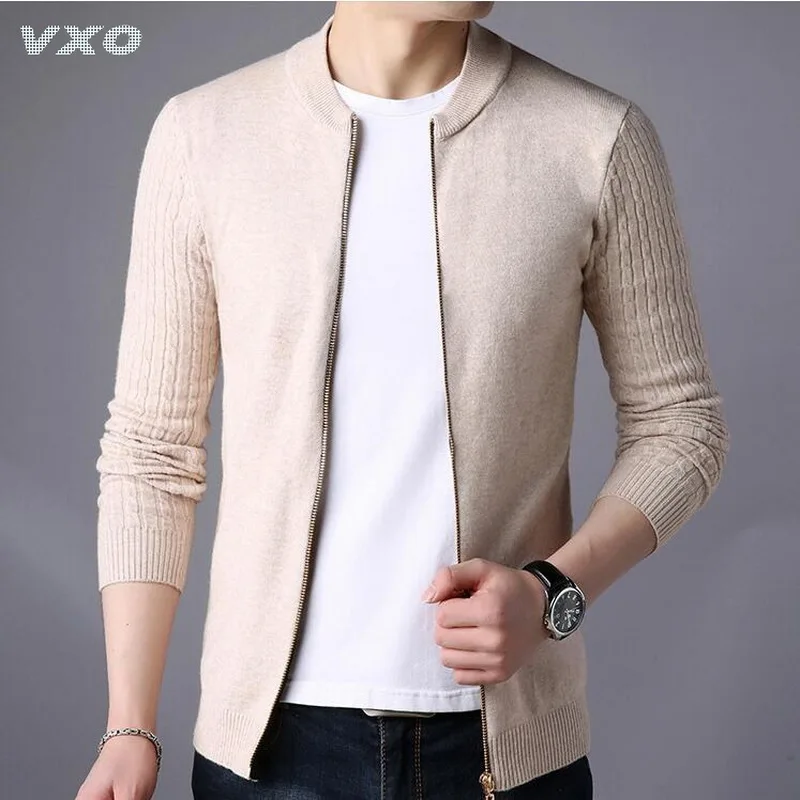 

2019 Men's Sweater Male Solid Color Sweaters Knitwear Warm Sweater coat Cardigans Men's Knit Cardigan Stand Collar Sweate