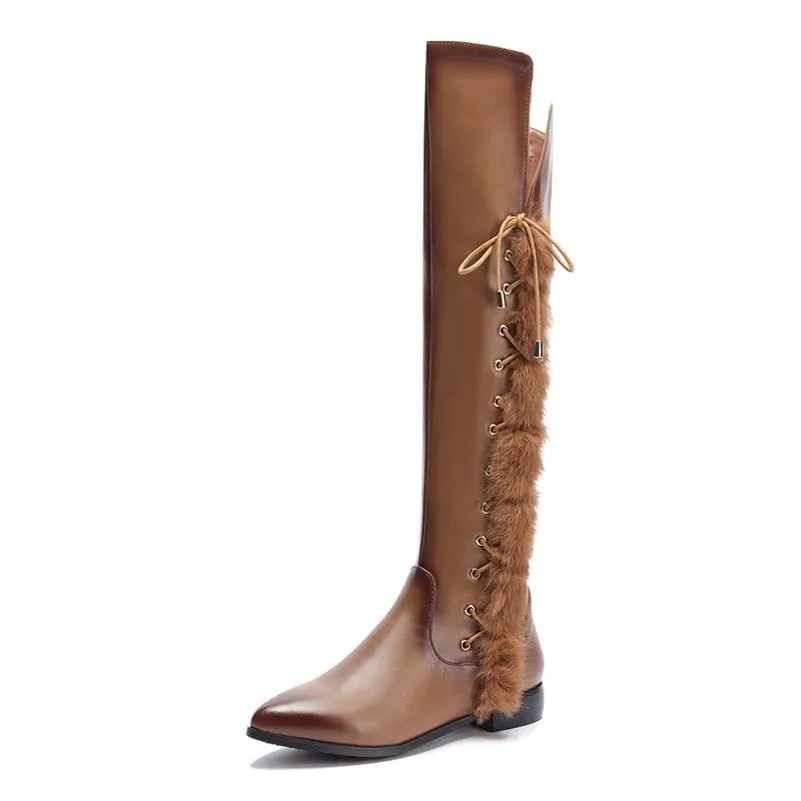 

ENMAYER Big Size 34-39 Advanced Full Grain Leather Boots Over Knee High Pointed Toe Zip Boots For Women New Fashion Boots