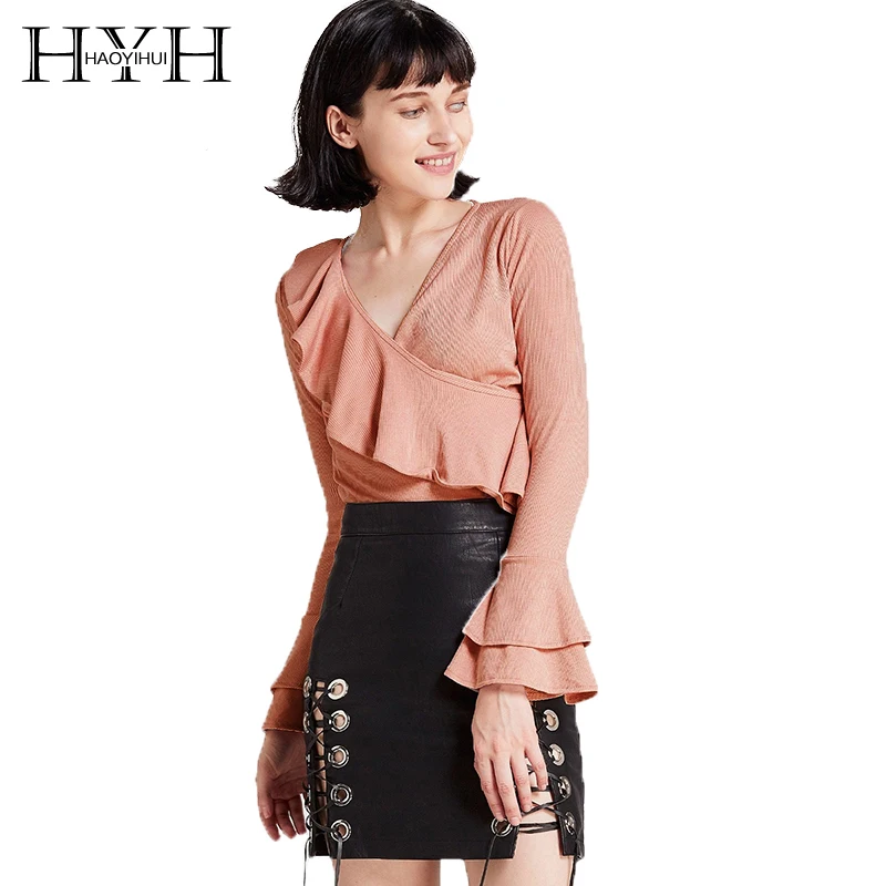 HYH HAOYIHUIBrand 2018 Новые однотонные розовые/черные Асимметричные женские рубашки с