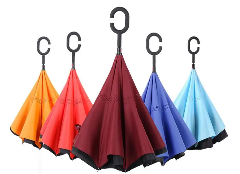 5.Folding Reverse Umbrella Double Layer Inverted Windproof Car rain Women men kids Umbrellas C-Hook Hands sun parasol