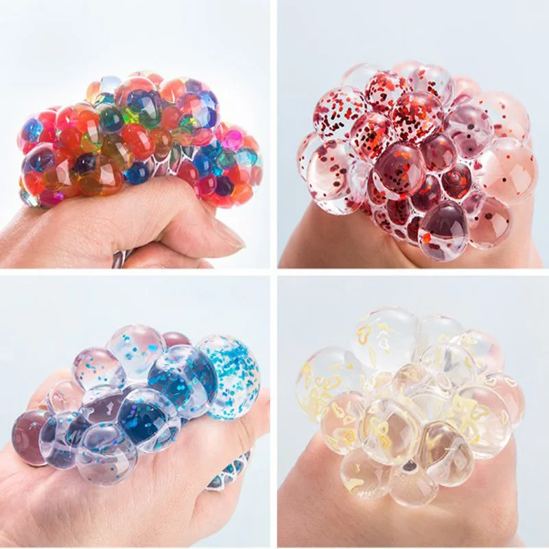 

Spongy Bead Squeezable Squishy Toy Anxiety Stress Relief Ball Hand Pinch Grape Ball Squeeze Toy for Children Adult,Color Random