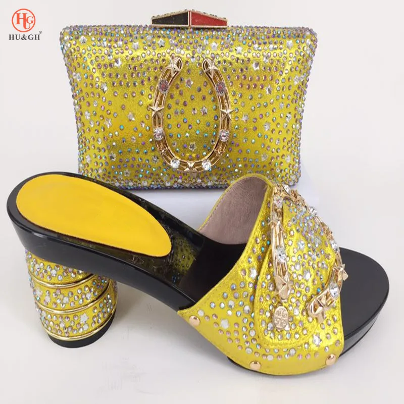 Hot selling Yellow Shoe and Bag To Match Ladies Italian African Wedding