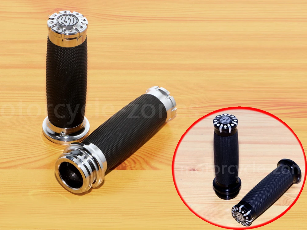 

Motorcycle Electronic Throttle 1" Handle Bar Hand Grips Black Chrome For Harley Sportster 883 1200 Touring Dyna Softail Custom