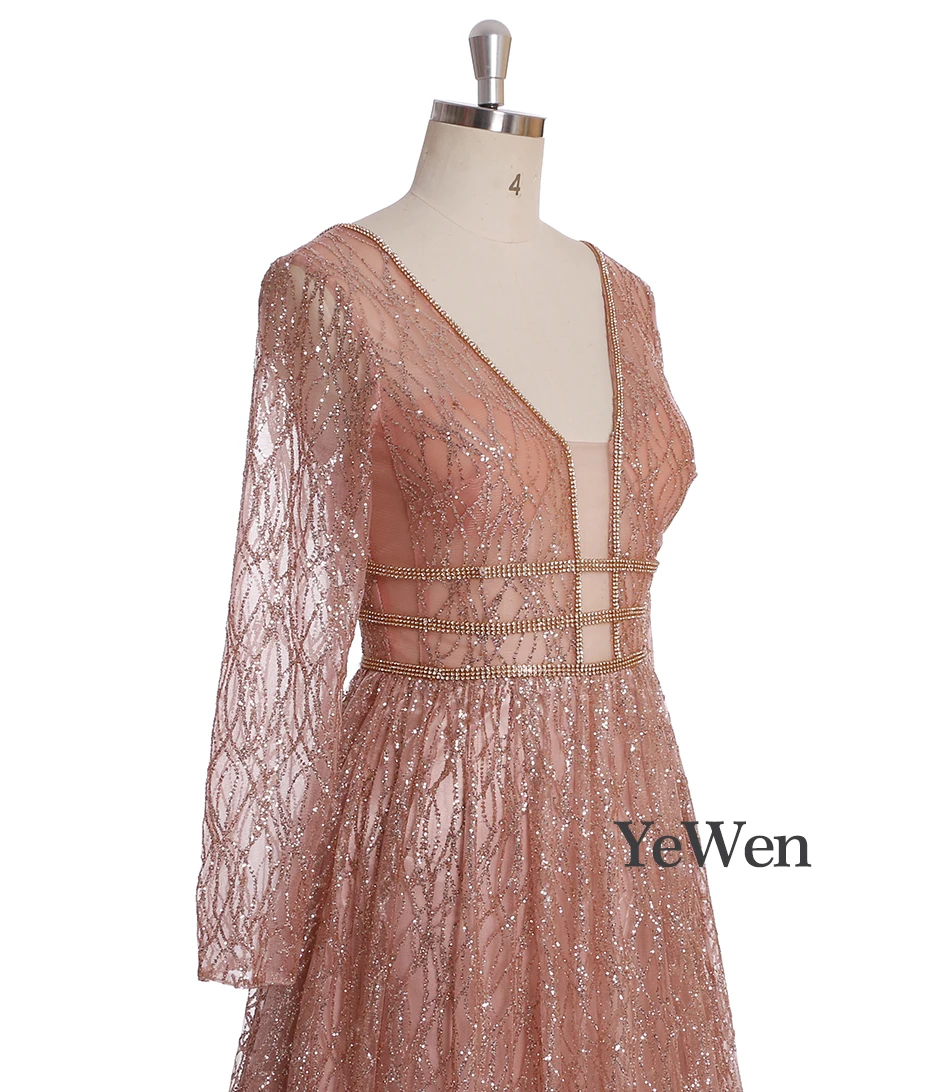 Дубай роскошный дизайн белый/розовый золотой вечерние платья v-образным вырезом с длинным рукавом бисером расшитые блестками вечерние платья YeWen