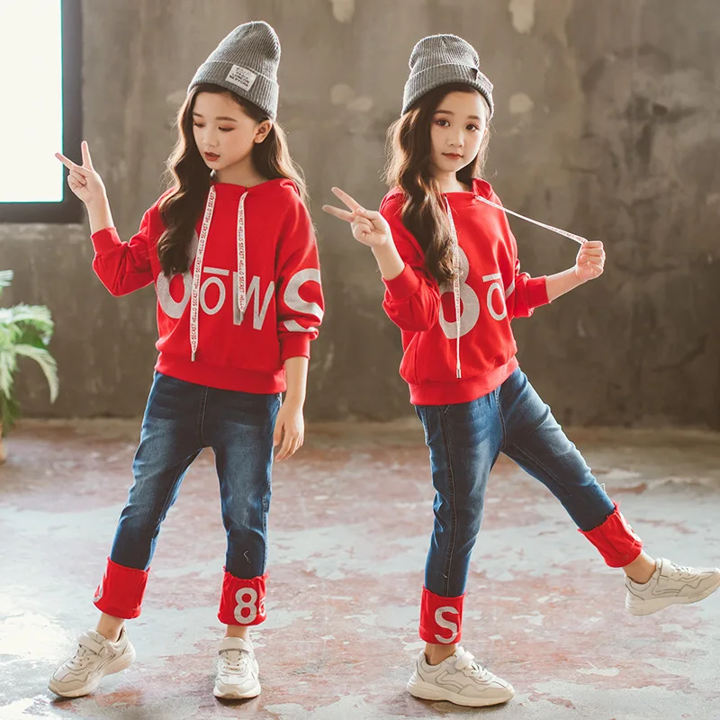

Denim 2Pcs Baby Girl Letter Print T-Shirt+Jeans Girls Clothing Sets for Teens Girl Sport Spring Autumn Winter Clothes Suit CA217