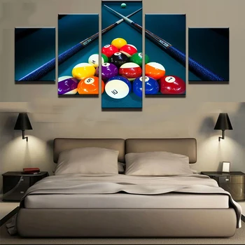 

Home Decor Modern Canvas Living Room HD 5 Panel Sports Color Billiards Pictures Painting Wall Art Modular Poster Printed Frame