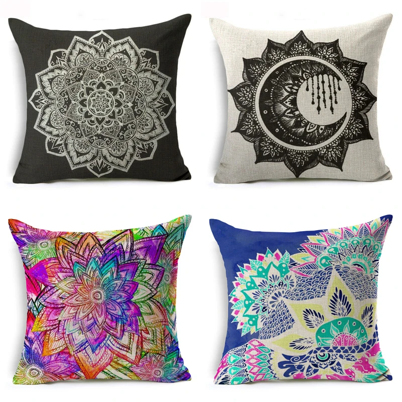 

Bohemian Style Mandala Cotton Linen Pillow Case Vintage Geometric Seat Case Square Pillow Cover Home Decorative