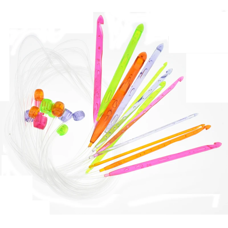 

Random Transparent 120cm 12 PCs/Set Plastic Flexible Afghan Tunisian Carpet Crochet Hooks Needles Sewing Needles