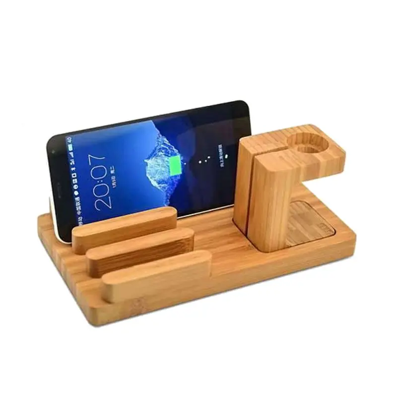  High Quality Multifunctional Bamboo USB Charging Dock Phone Tablet Holder Mount for Apple Watch Pho