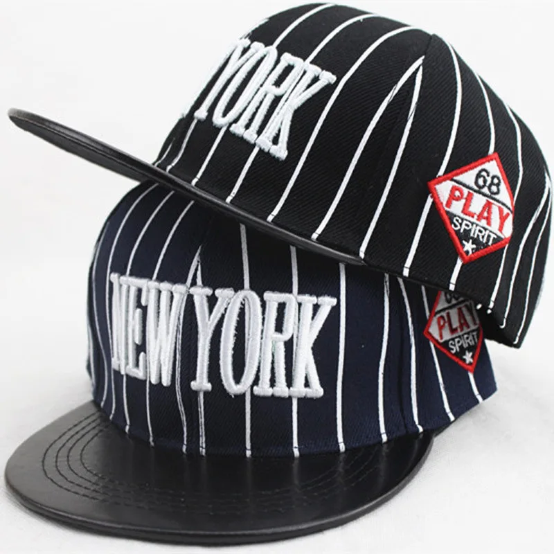 Korean Hip Hop Hat Boys And Girls Stripes NEW YORK Letter Embroidered ...