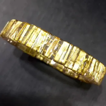

Natural Gold Rutilated Titanium Quartz Bracelet Crystal Bangle 11x7mm Woman Man Rectangle Beads Bangle From Brazil Drop Shipping