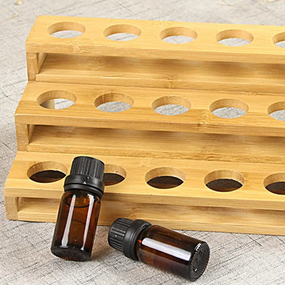 Бамбук 18 отверстиями эфирное масло, дисплей деревянная подставка стойки духи полированный ноготь хранилище лоток Органайзер для