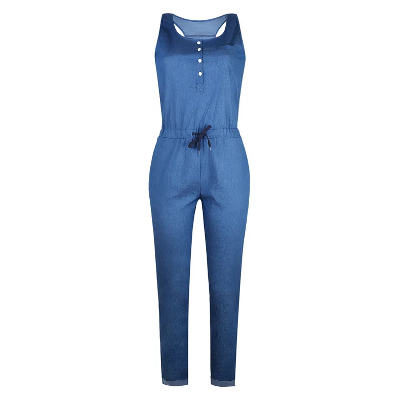 Summer European and American women's denim sleeveless jumpsuit pants (13)
